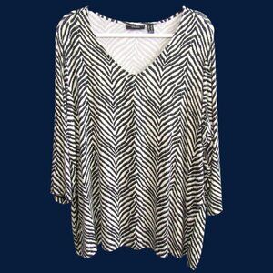 Susan Graver Weekend Printed Cool Touch Top Size 1X Ivory Black Zebra A390494